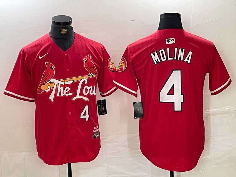 Men's St Louis Cardinals #4 Yadier Molina Red 2024 City Connect Limited Stitched Baseball Jersey,We sell and wholesale Men's St Louis Cardinals #4 Yadier Molina Red 2024 City Connect Limited Stitched Baseball Jersey on line form chian!